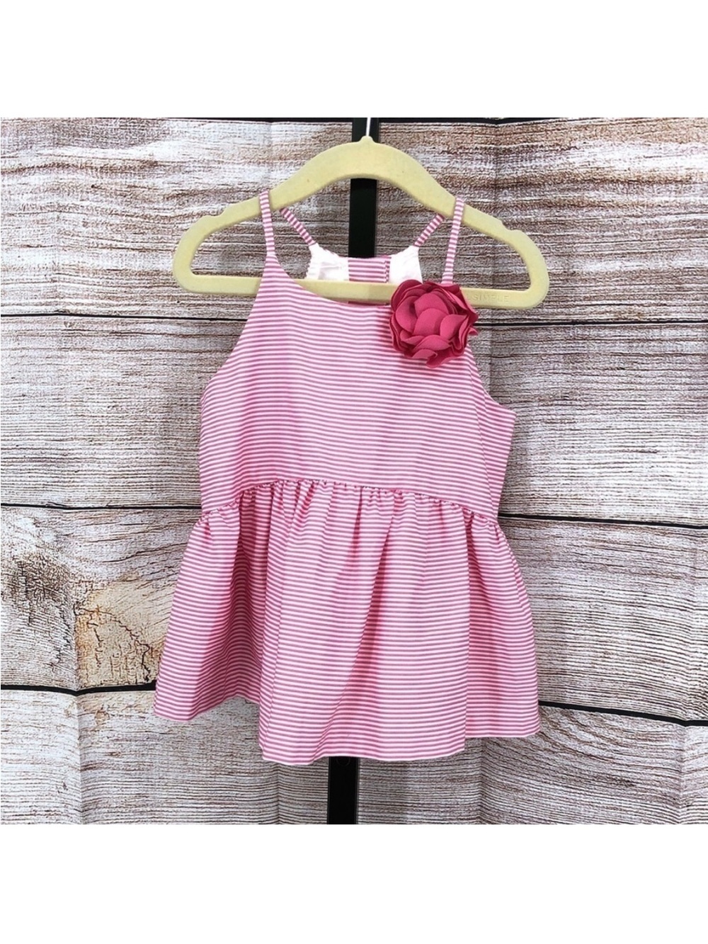 Janie and Jack Pink Striped Sleeveless Dress Top with Flower Accent